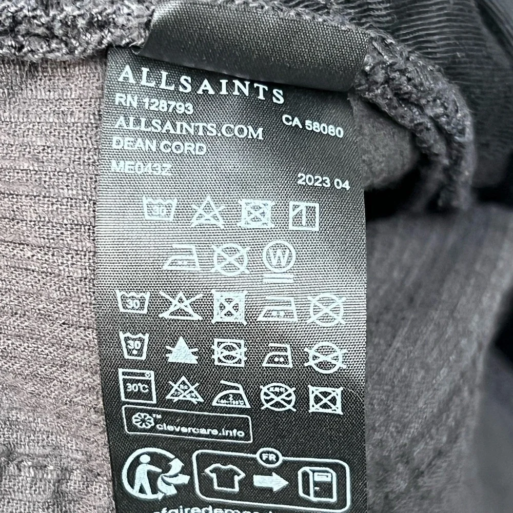 AllSaints Dean Black Grey Corduroy Pants Mens 36(Measures 36x26) Slim Crop